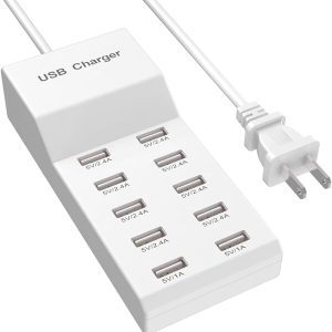 USB Wall Charger USB Charging Station for Multiple Devices USB Charger 10-Ports Power Hub Strip Smart Plug Charging Dock Charge Block Compatible with iPhone 15,iPod,Galaxy S Smart Phones