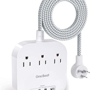 Power Strip with USB C, 3 Outlets 4 USB Ports (22.5W/4.5A) Desktop Charging Station, Flat Plug, 5ft Braided Extension Cord, Non Surge Protector for Travel, Cruise Ship, ETL Listed