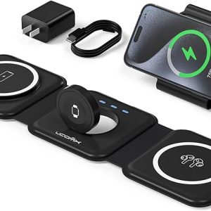UCOMX 3 in 1 Charging Station for Multple Devices,Foldable 3 in 1 Wireless Charger for Travel,Nano Wireless Charging Station for iPhone 15 14 13 12 Pro Max/Watch 9 8 7 6 5 4 3 Ultra/AirPod Pro