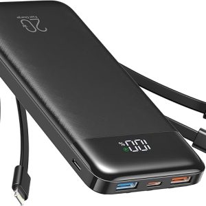 Charmast Power Bank 20000mAh, 20W Fast Charging Portable Charger with Built-in Cables, USB C Battery Pack, Slim Portable Phone Charger Backup Battery for iPhone, Samsung, iPad, More Phones, Tablets
