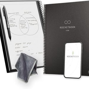 Rocketbook Core Reusable Spiral Notebook, Letter Size 8.5x11, Black - Dotted Pages, App-Connected, Erasable, Durable Cover, Ideal for School, Work, and Creative Projects