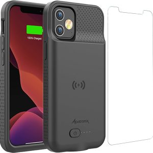 Alpatronix Battery Case for iPhone 12 Pro & iPhone 12 (6.1 inch), Strong Slim Portable Protective Extended Charging Cover with Wireless Charging, Lightning Input, Apple Pay, CarPlay - BX12 - Black
