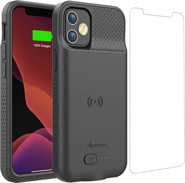 Alpatronix Battery Case for iPhone 12 Pro & iPhone 12 (6.1 inch), Strong Slim Portable Protective Extended Charging Cover with Wireless Charging, Lightning Input, Apple Pay, CarPlay - BX12 - Black