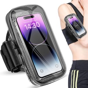 Clear Running Phone Holder Armband, Sports Armband Case for iPhone 14 13 Pro Max 12 11 Plus X XS Samsung Android, Universal Arm Bands Bag with Key Card Pocket for Exercise Walking Workout Fitness