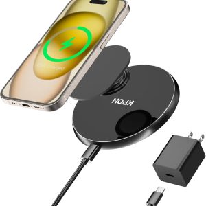 KPON Wireless Charger for Thick Cases of 10MM/Popsocket/Otterbox, 15W Max Fast Wireless Charging Pad for iPhone 15 Pro/14/13/12/11/SE/X/8/ (PD Adapter Included)