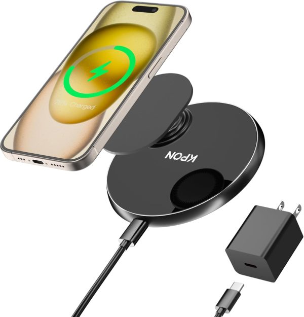 KPON Wireless Charger for Thick Cases of 10MM/Popsocket/Otterbox, 15W Max Fast Wireless Charging Pad for iPhone 15 Pro/14/13/12/11/SE/X/8/ (PD Adapter Included)