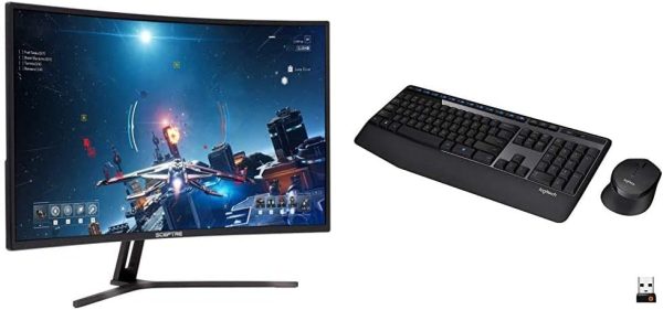 Sceptre 32-inch Curved Gaming Monitor (C325B-185RD) and Logitech MK345 Wireless Keyboard and Mouse Combo